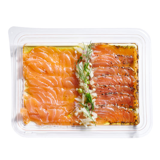 Next Level Taste Taster Cured Salmon platter, kosher cured salmon, white background